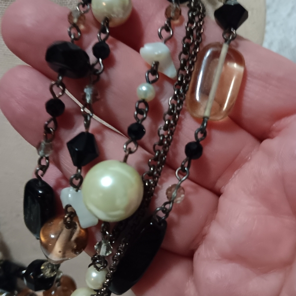 Multi Strand Black and White Necklace - Picture 3 of 3